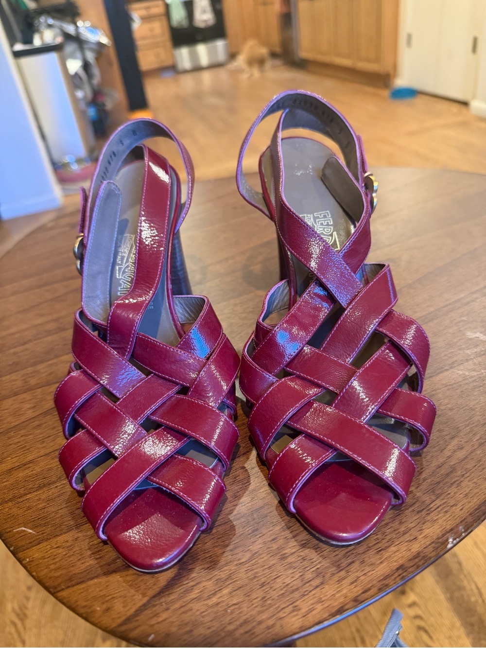 Salvatore Ferragamo Women's Woven Patent Slingback Sandals - Wine/Berry